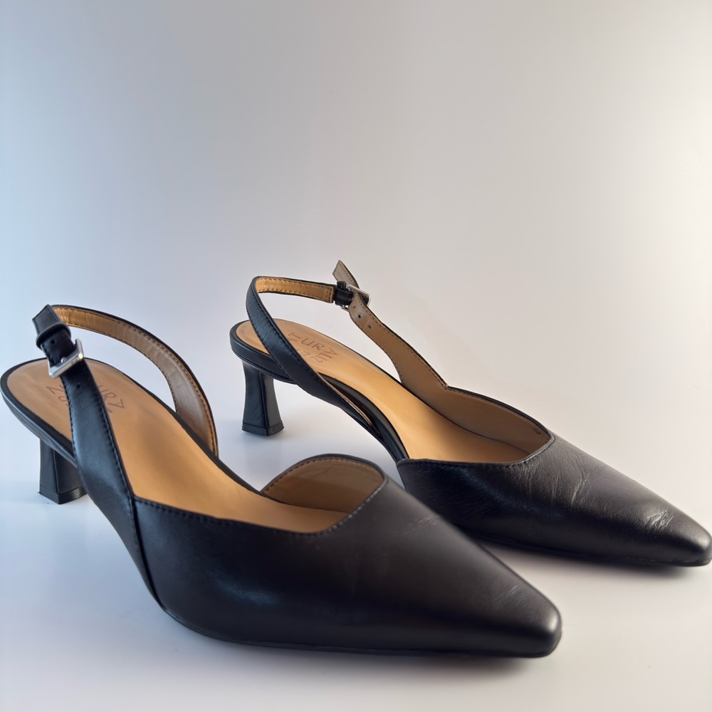 Naturalizer Black Leather Slingback Pointed-Toe Heels